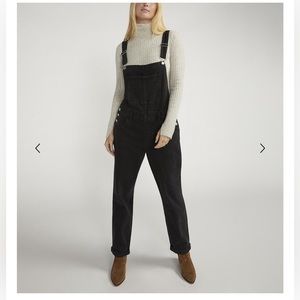 Silver straight leg denim overalls